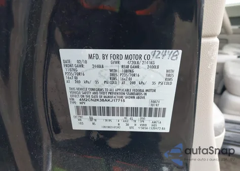 2010 Mercury Mariner Hybrid from USA, damaged, VIN 4M2CN2K38AKJ17715